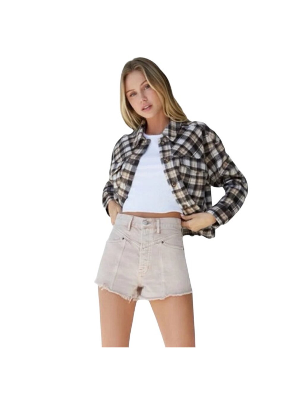 PACSUN Ultra High Rise Vintage Frayed Hem Jean Shorts in Stone Fire - Size 26